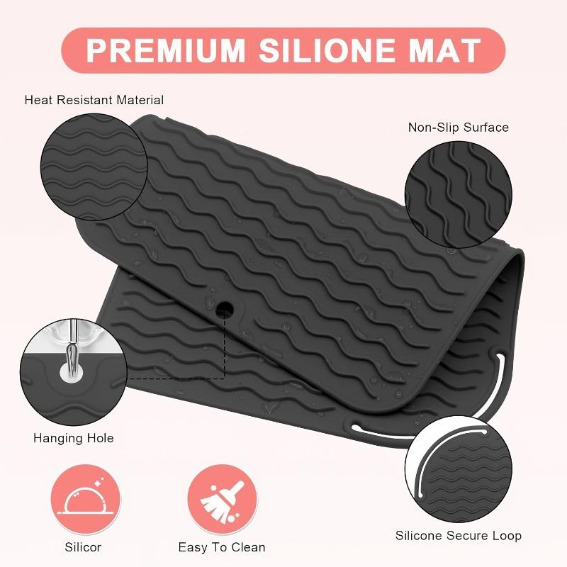 Tapis de voyage 2-en-1 en silicone résistant à la chaleur et sac de rangement protecteur antidérapant pour fers à boucler, pinces plates - Organisateur portable d'outils de coiffure