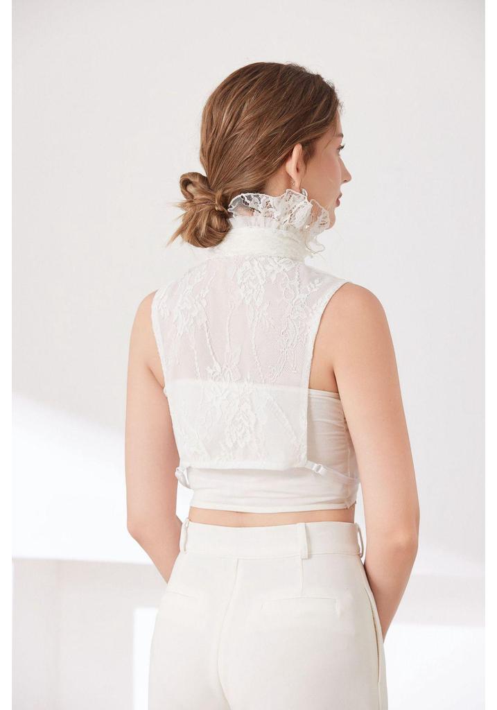 Heavy Industry Ruffled Bow Lace High-Neck Fake Collar for Autumn Wear