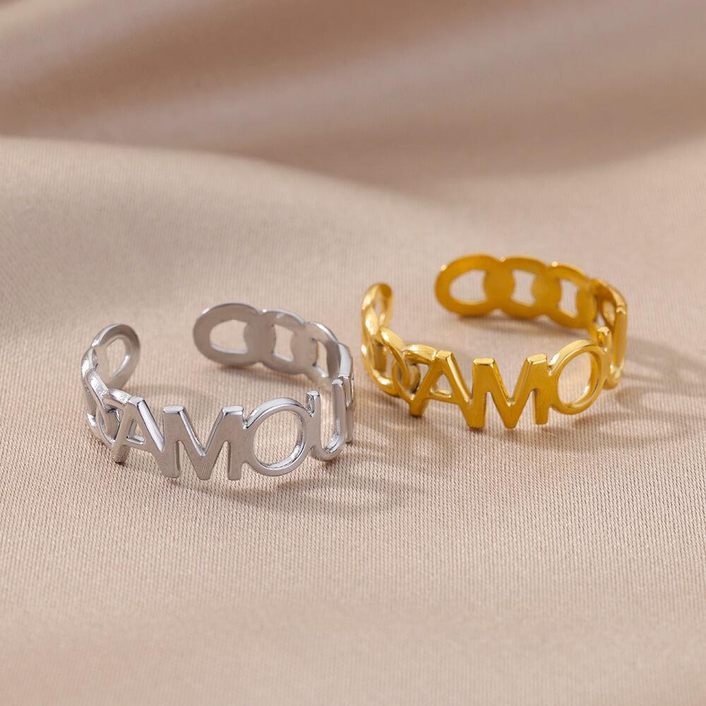 18k Gold Plated Men's Adjustable Geometric Stainless Steel Ring - Korean Style