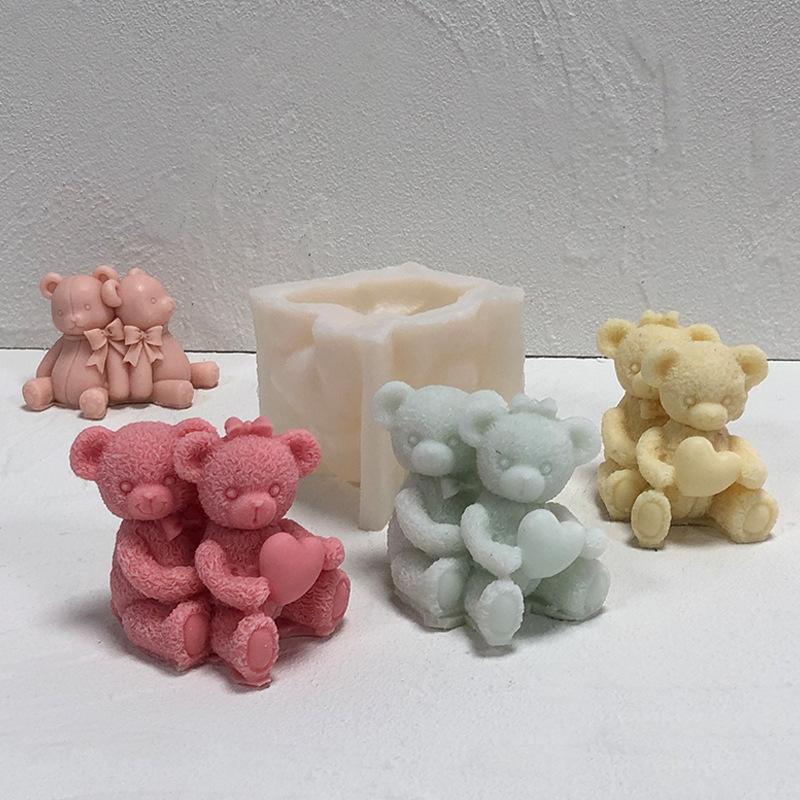 Forma Silikonowa na Świece Para Niedźwiedzi 3D Urocze Zwierzątko Mydło Gips Rzemiosło Narzędzia do Tworzenia Żywicy na Walentynki lub Prezenty Ślubne