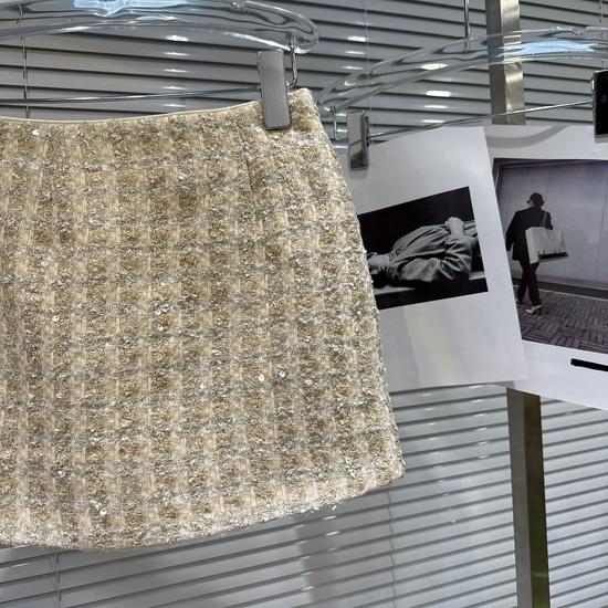 2025 Winter French Chic Sequin Tweed A-line Short Skirt