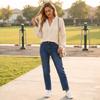 Women's Casual Long Sleeve V-Neck Blouse with Lace Trim, Color