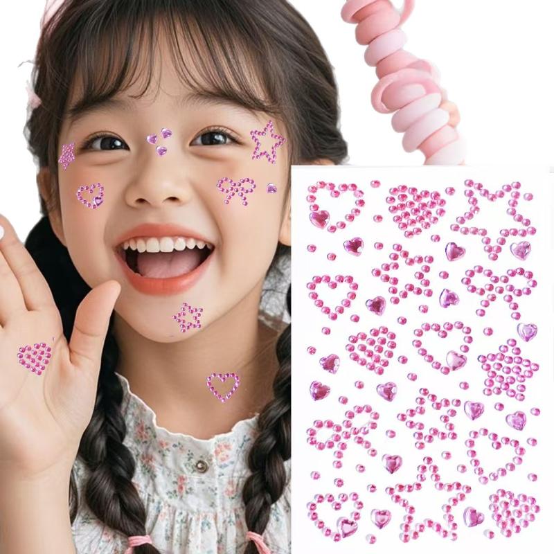 Colorful Face Rhinestone Stickers 1 Sheet Self Adhesive Heart Star Design for School Talent Show Stage Makeup