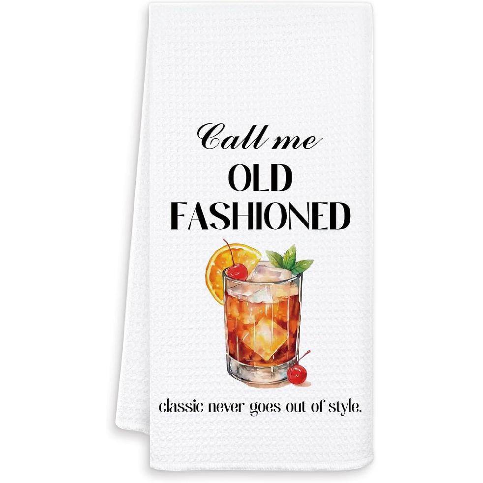 Funny Bourbon Cocktail Kitchen Towels, Gifts for Whiskey Cocktail Lovers, Bar Towels for Bartender, Call Me Old Fashioned Decorative Dish Towel