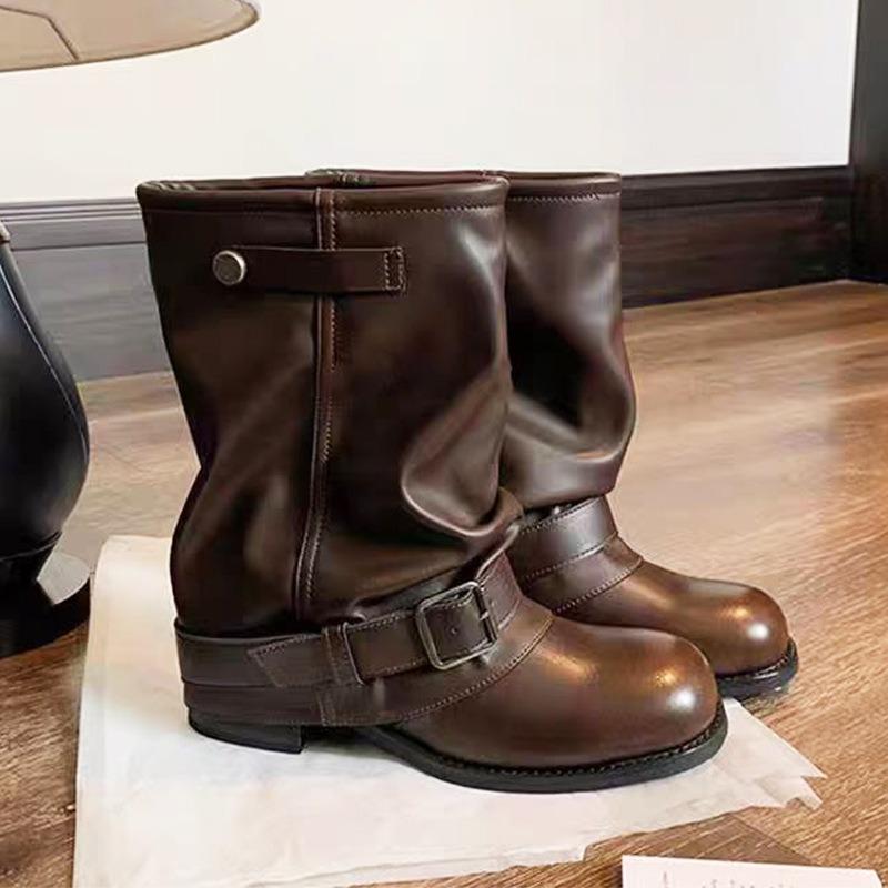 Spice Girls Pants Boots~ Inner Height Increasing Stylish Martin Boots Wasteland Wind Pleated Buckle Western Boots