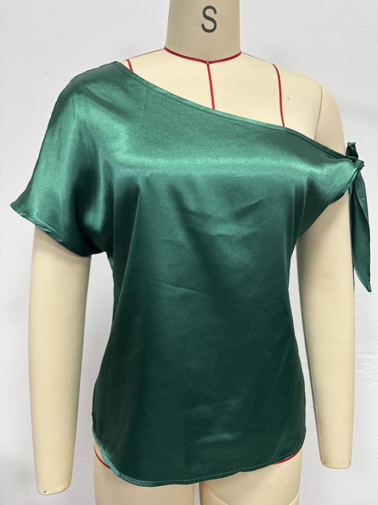 Women's Solid Color Satin One-Shoulder Pullover Shirt - Spring/Autumn