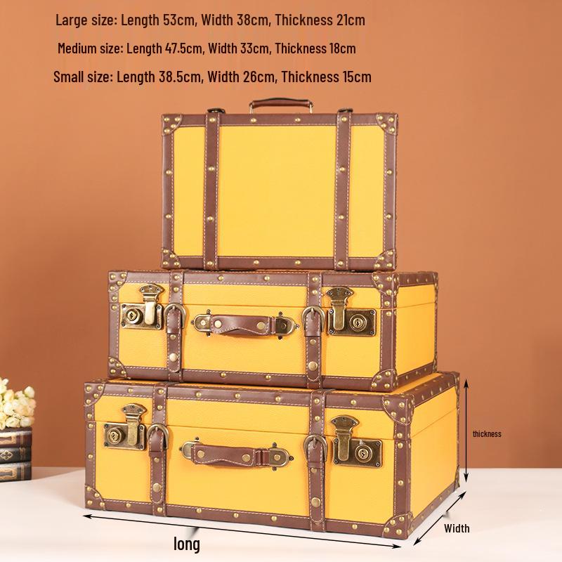 Europäische Vintage Holzkofferbox - Retro Lederkiste zur Aufbewahrung von Kleidung & Requisiten für Reisefotografie