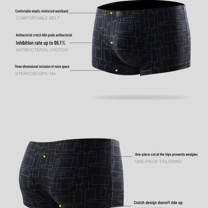 Qipilang Men's 100% Cotton Antibacterial Boxer Briefs Multi-Pack