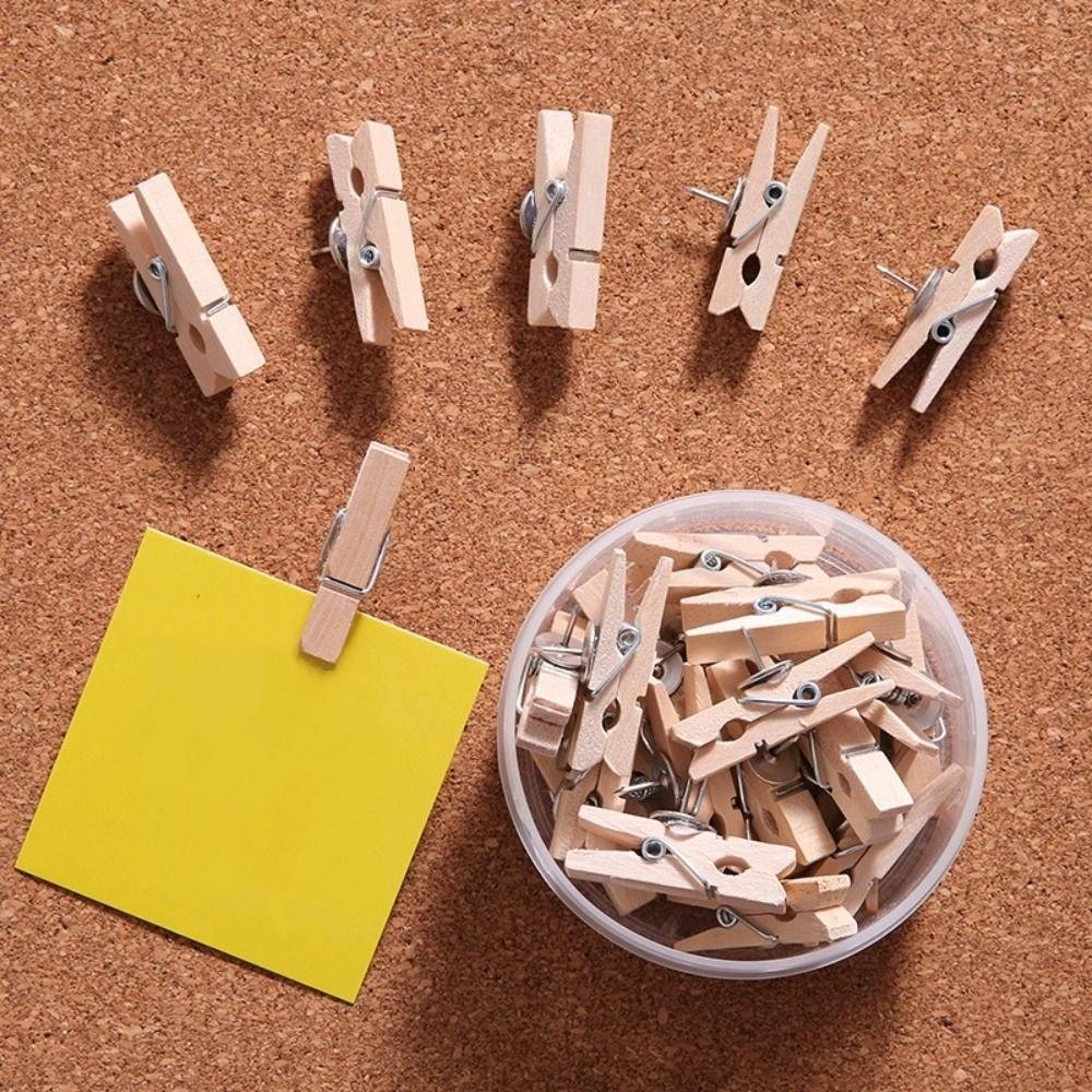 20Pcs/Box DIY Wooden Clip Push Pins Reusable Pushpins with Clips  Photo Wall Decor