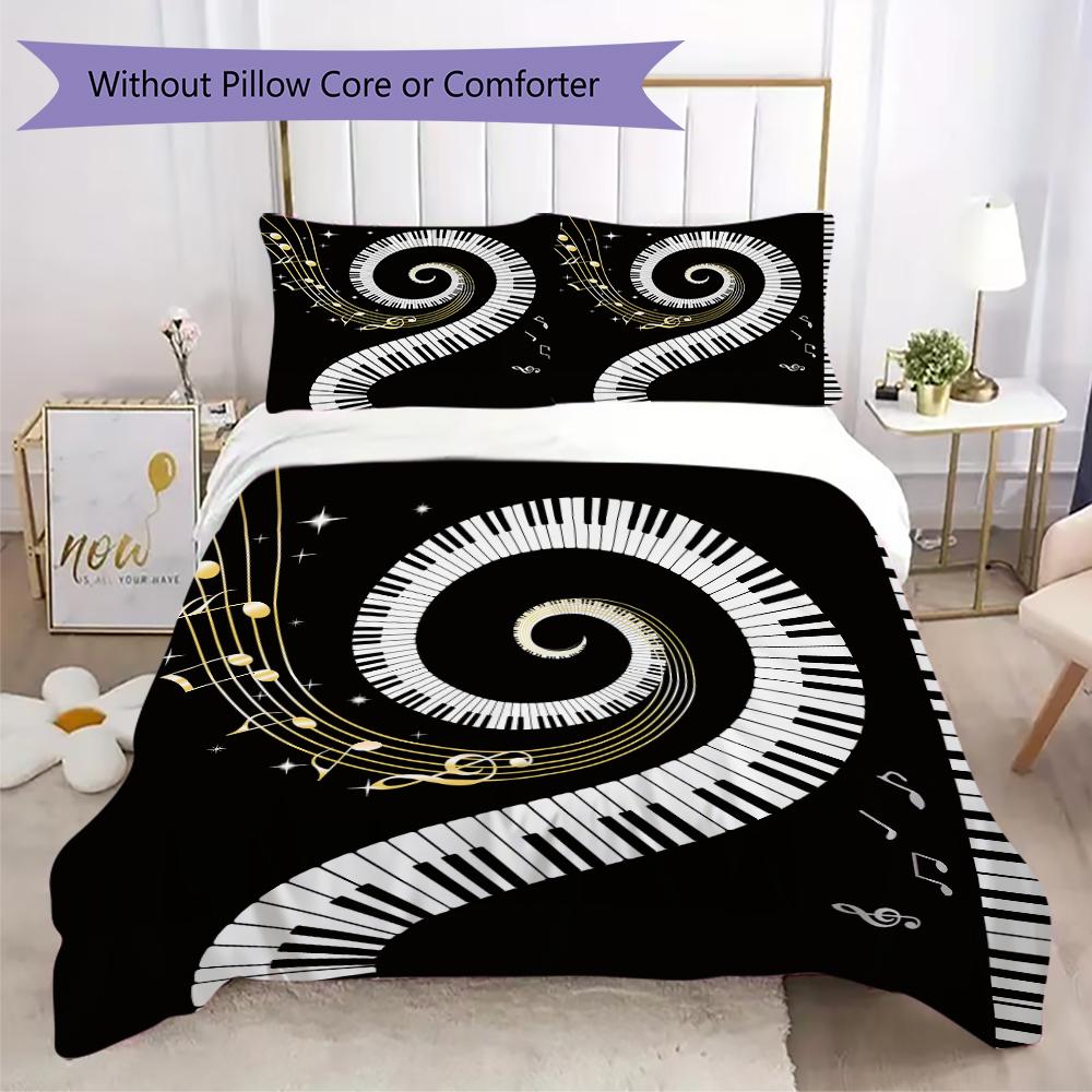 1PC Piano keys music Theme Bedding Quilt Set Quilt Cover Pillowcase Home Decoration Birthday Gift (1 * duvet cover + 2 * pillowcase, without core)A8