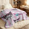 Kuromi Pink & White Stripe Flannel Blanket Soft Warm Throw Japanese Anime Camping Office Bedroom School Nap Blanket Summer Quilt