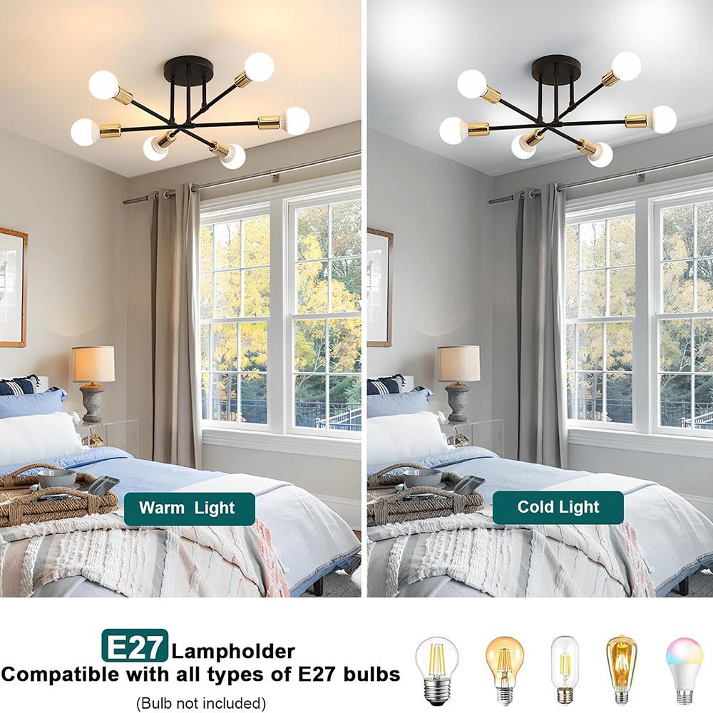 Moderne 6-flammige Sputnik Deckenleuchte, Verstellbare Deckenleuchten Wohnzimmer mit E27 Fassung, Leuchten für Schlafzimmer Wohnzimmer Küche