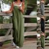 Women's Solid Cotton Blend Slash Pocket Classic Pants Suspenders