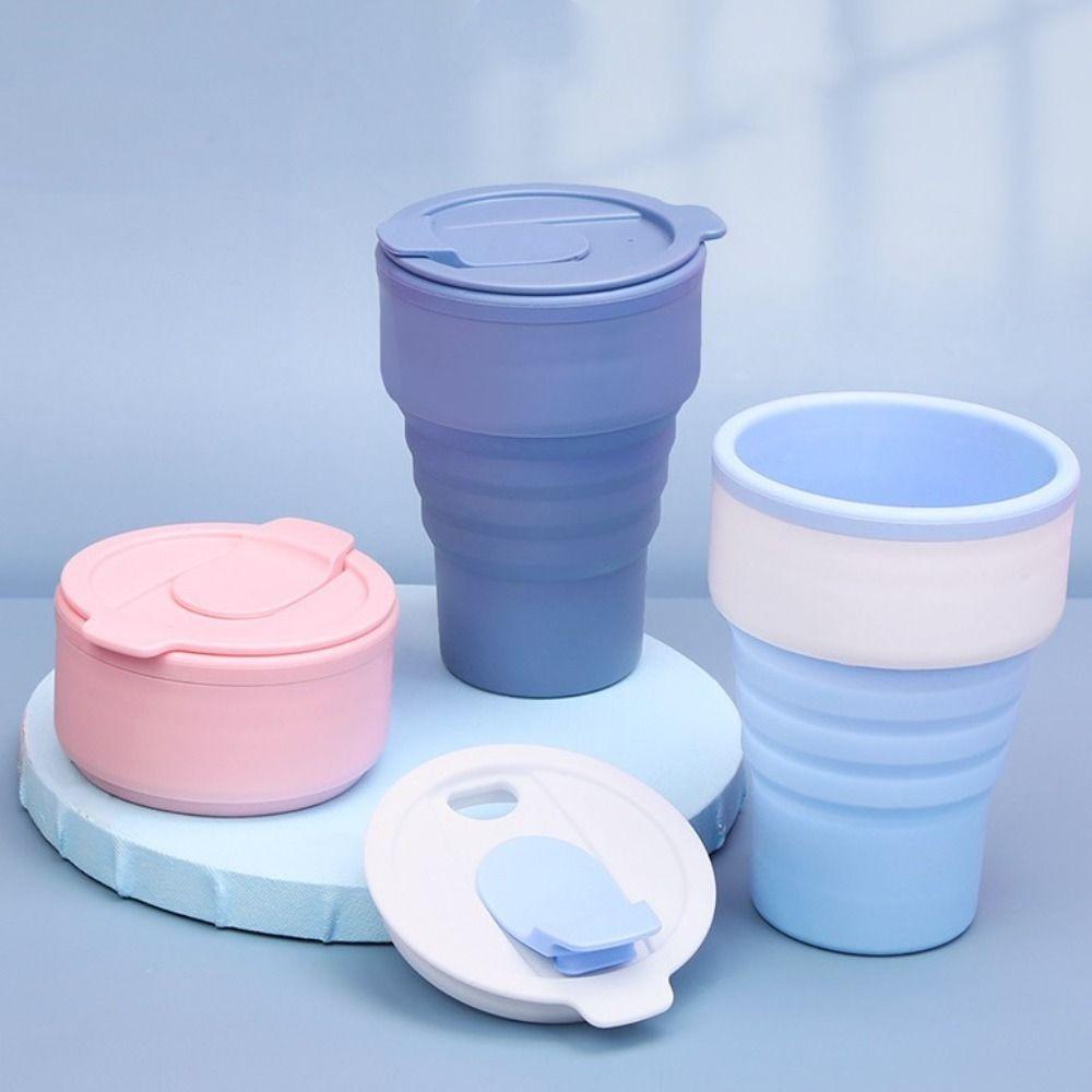 with Lid Collapsible Cups with Lid Silicone Portable Travel Tumbler Folding Coffee Cup Dining