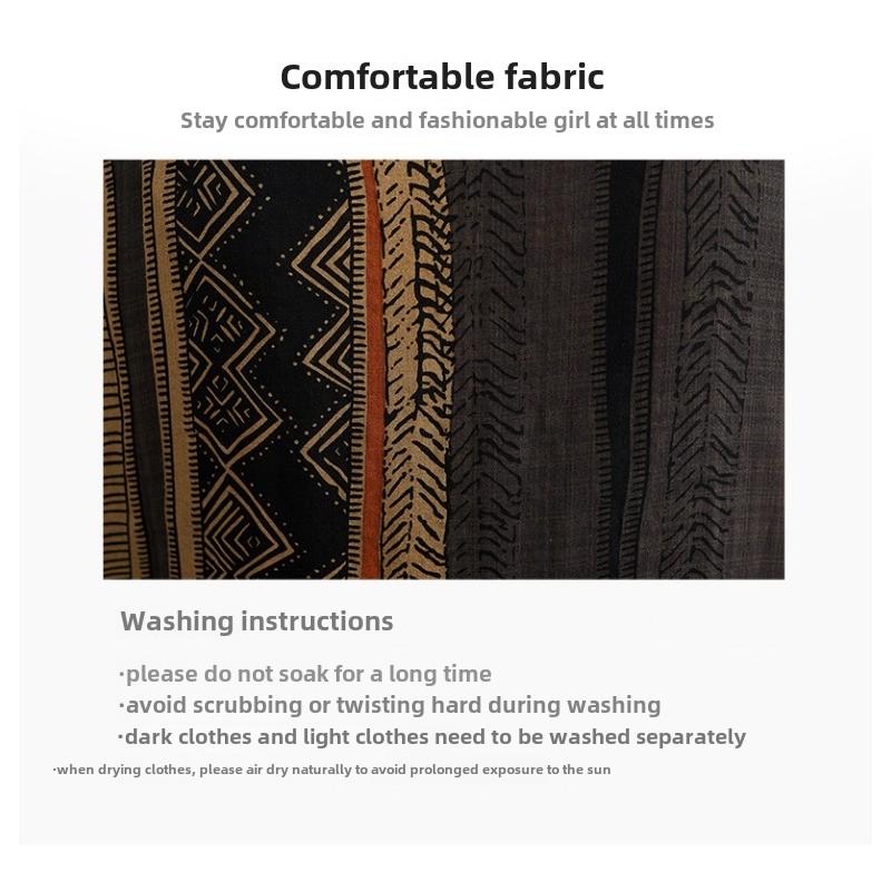 GMXIA Autumn Women's Plus-size Mm Slimming Retro Age Reduction Ethnic Style Fat Sister Long Sleeve Striped Dress Autumn and Winter