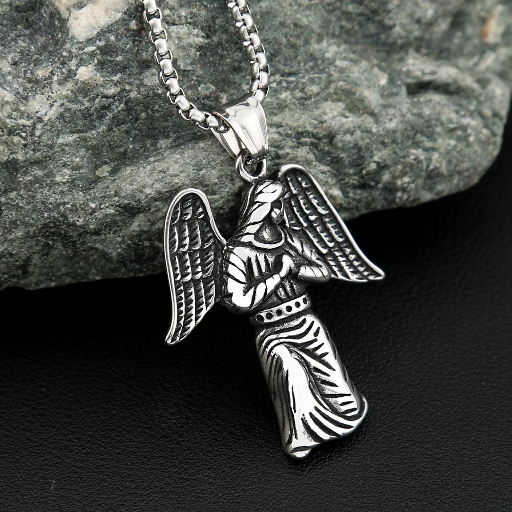 Vintage Trends Angel Wing Pendant Necklaces for Men Women 316L Stainless Steel Punk Fashion Lucky Jewelry Gifts Dropshipping