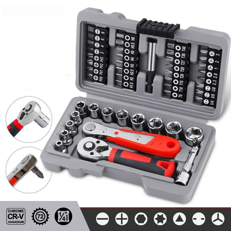Quick-Release Ratchet Wrench Bit Socket Set Slotted Phillips Screwdriver Hand Tool kit