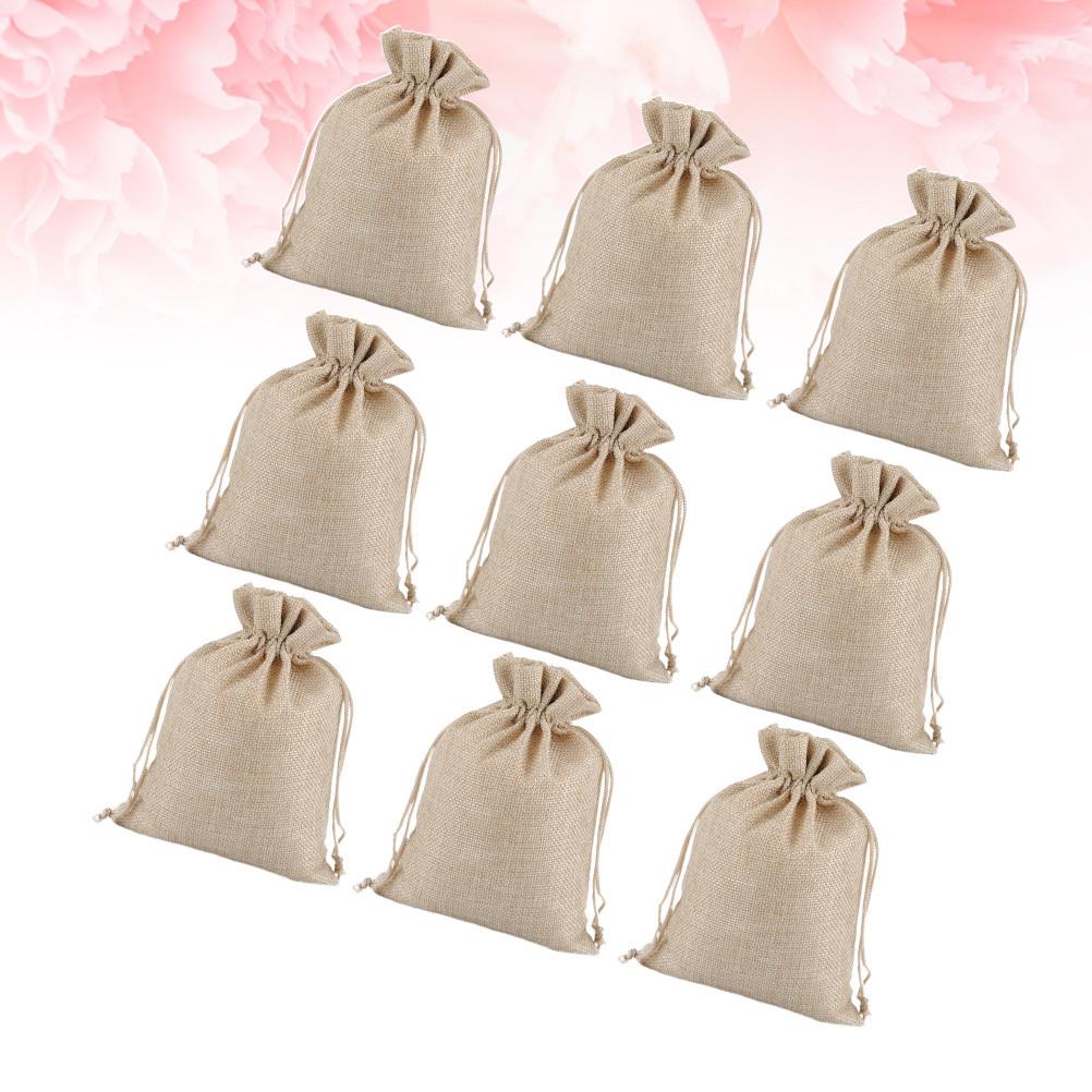 12Pcs 13x18cm Lightweight Linen Gift Bag Christmas Candy Pouch for Kids Holiday Party Favors Storage Drawstring Pouch Beige