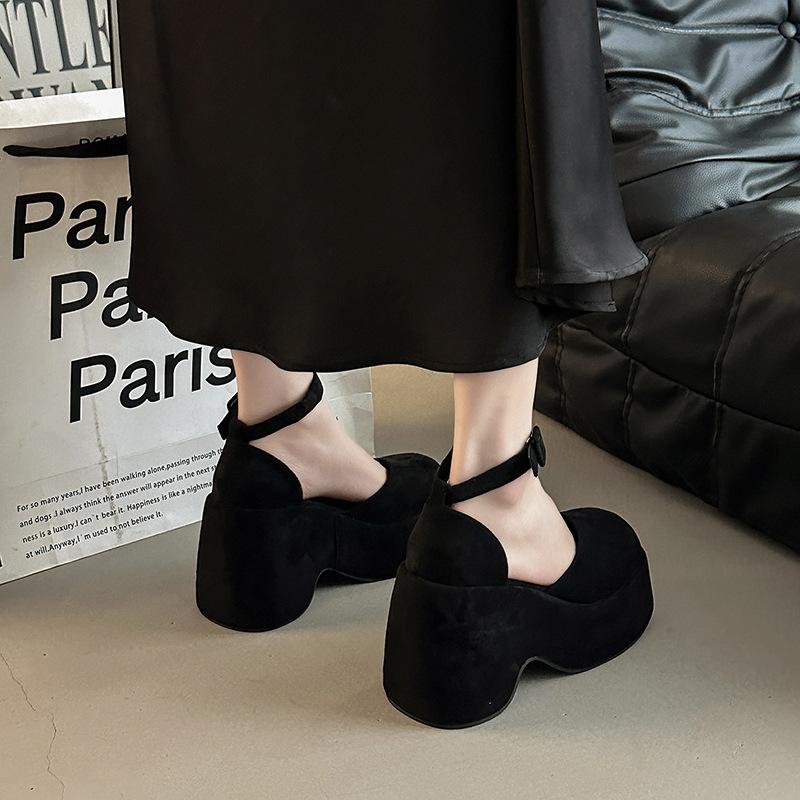 Retro Bag Head Versatile One-button Women's Thick Heel Mary Jane Shoes Summer Fashion Suede Small High-heeled Single Shoes