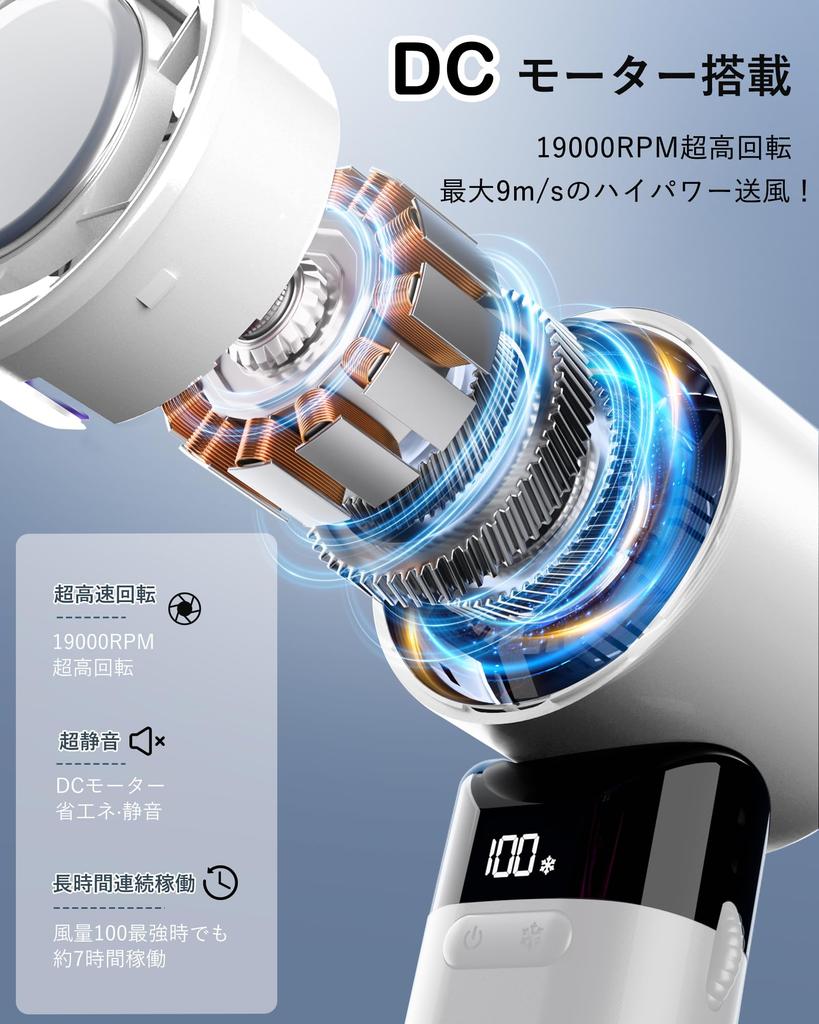 Quiet Handheld Fan with Cooling Plate Cooling 100 Speed Portable DC Handheld 5000mAh High Airflow and Battery Level Cool to the Heat or Neck Carabiner