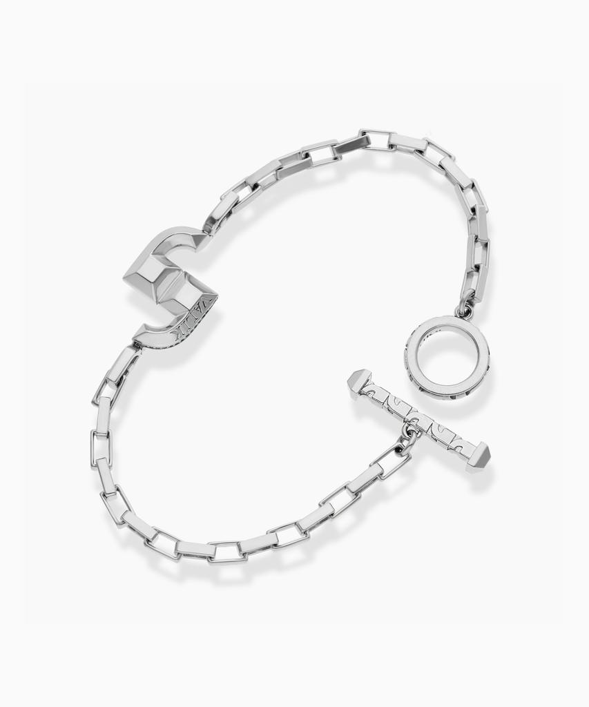 Valik [925 Silver] No.45 Signature Line-Setting Toggle Bar Bracelet Ver.Green