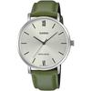 Men S Quartz Watch Silver Green Leather Band Mtp Vt01l 3b