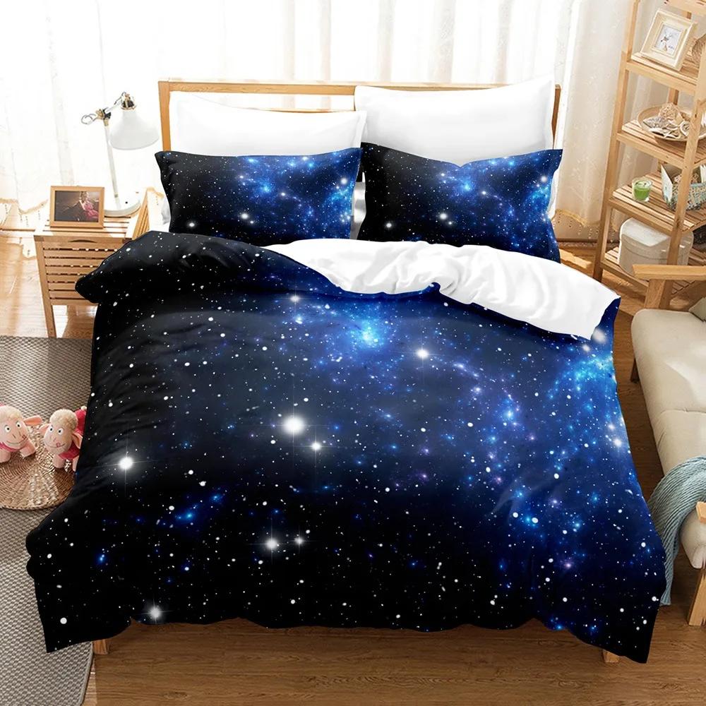 3D Print Cosmic Galaxy Beding Sets for Young Boys ,Astral Soft Duvet Cover Set,Microfiber Warm Comforter Cover,Outer Space Bed Linen Set for Ten Kid