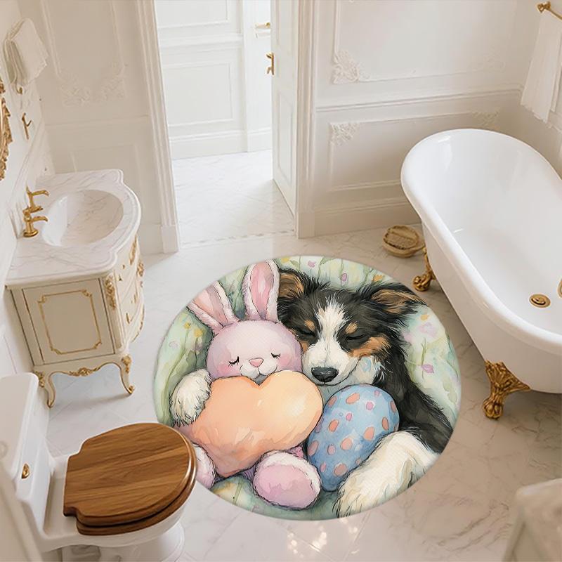 Plush Dog,Round Area Rug,Carpet Rug for Living Room Bedroom Sofa Playroom Decor,Non-slip Floor Mat