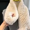 Korean Real Rex Rabbit Fur Whole Leather Woven Scarf Double-sided Thickened Warm Scarf Cute Ball Fur Collar Children