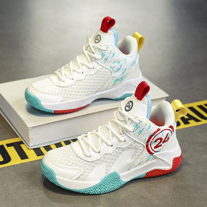 Direto para sapatos casuais infantis fivela giratória exterior mola antiderrapante Sapatos Esportivos malha respirável sapatos de basquete