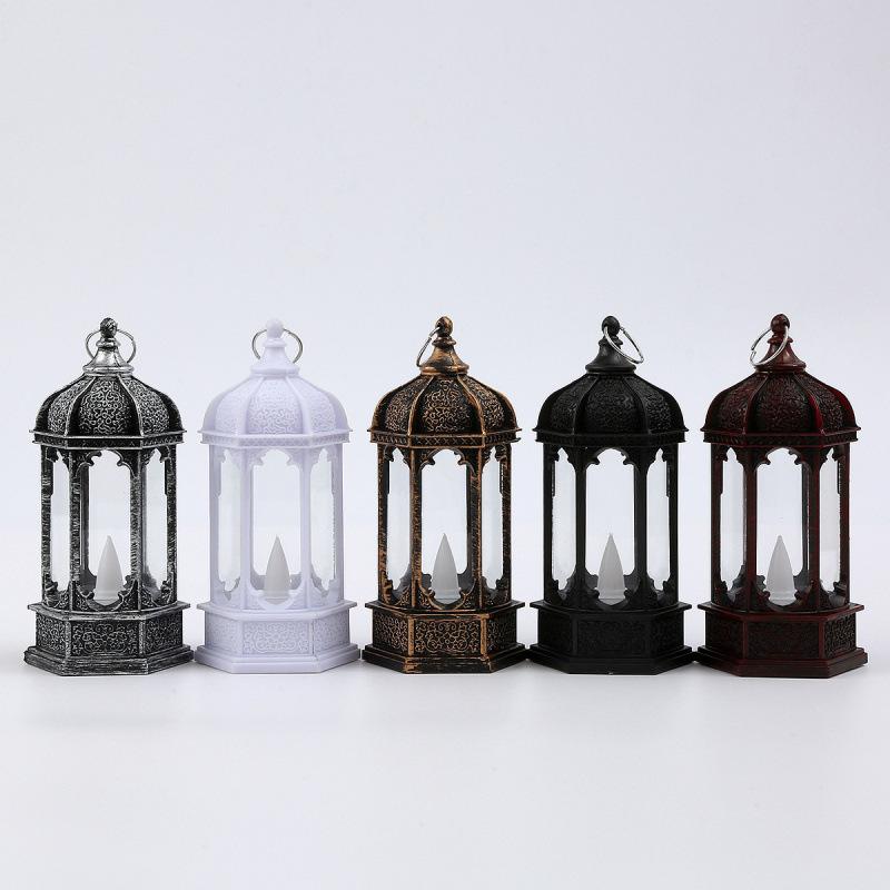 Christmas retro glowing hexagonal electronic candle wind lantern desktop ornaments Halloween oil lamp scene decoration