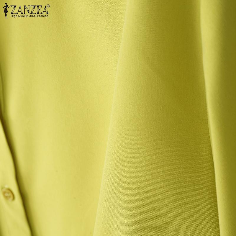 ZANZEA Women Lapel Collar Short Sleeve Buttons Casual Cropped Blouse