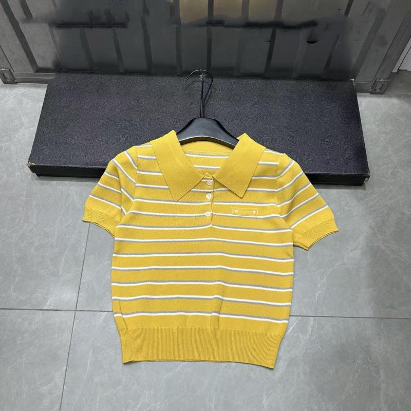 European Style Slimming Knit Polo - 26 New Spring/Summer Stripe Lapel Short Sleeve Top