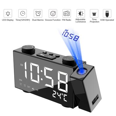 Digitaler Wecker Doppelwecker mit Schlummerfunktion LED-Projektor mit FM-Projektionsradio USB/Batteriebetrieben