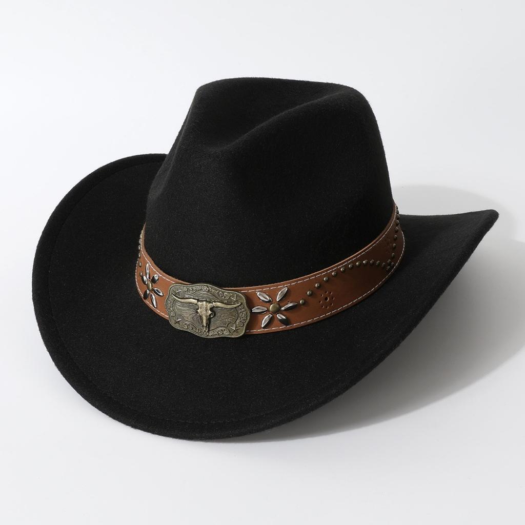 Cappello da cowboy western unisex unico con tesa arrotolata e sommità a forma di cuore, adatto per autunno e inverno