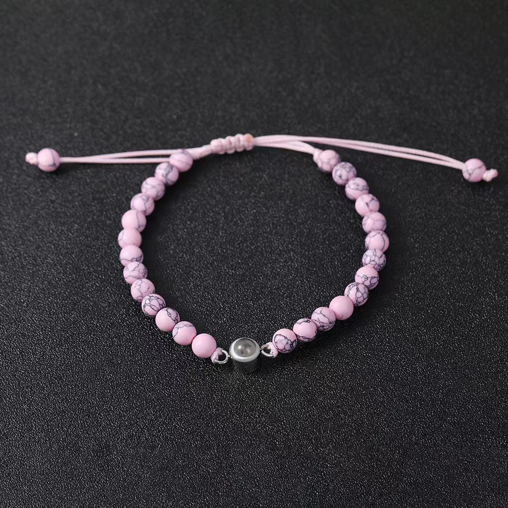 100 Languages Crystal Projection Bracelet: Custom Picture Frosted Stone Couple's Birthday Gift