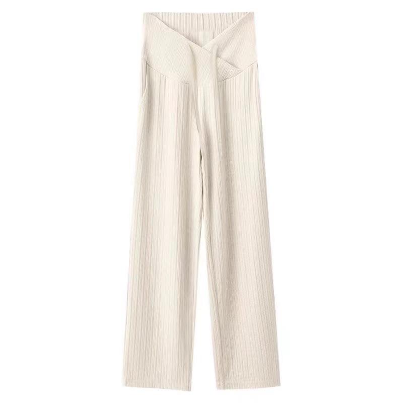 2024 Summer Maternity Wide-Leg Pants: Low Waist, Drawstring, No Belly Support, Casual Long Trousers