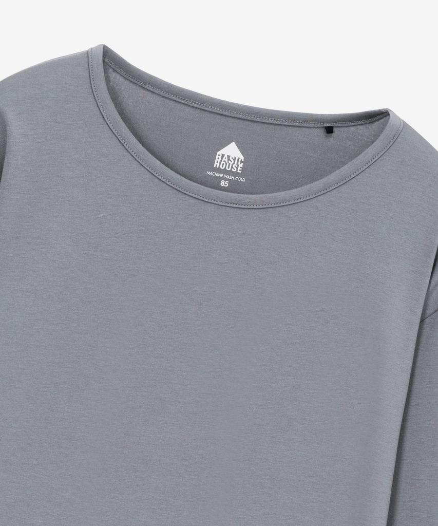 BASIC HOUSE Women'S Flowy Spandex U-Neck Oversized Long-Sleeve T-Shirt Dark Gray