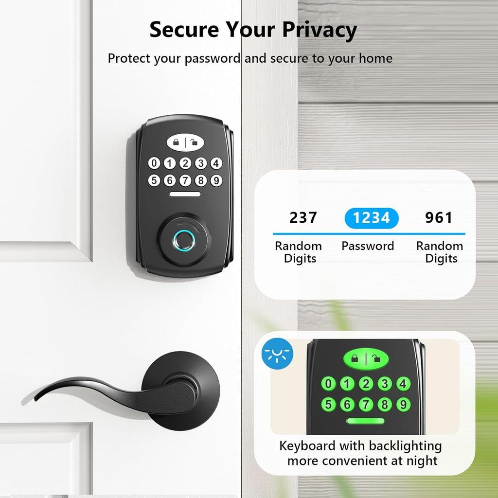 Keyless Entry Door Lock Deadbolt Fingerprint Door Lock - PHYSEN Smart Deadbolt Set for Front Door - Electronic Digital Keypad Lock - Biometric- Auto
