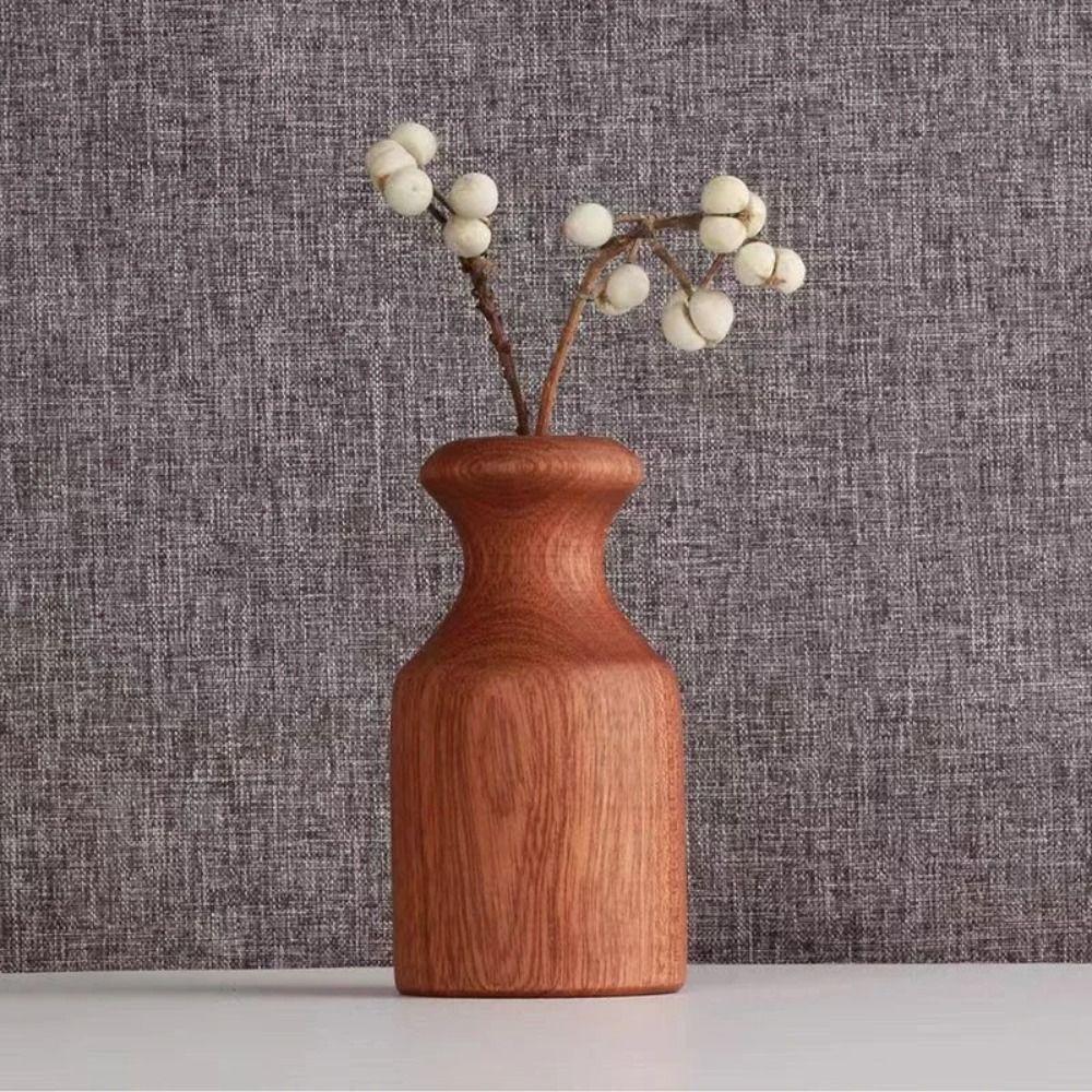 Minimalist Wood Dried Flowers Vase Vintage Style Elegant Solid Wood Pot Small Planter Desk Decoration