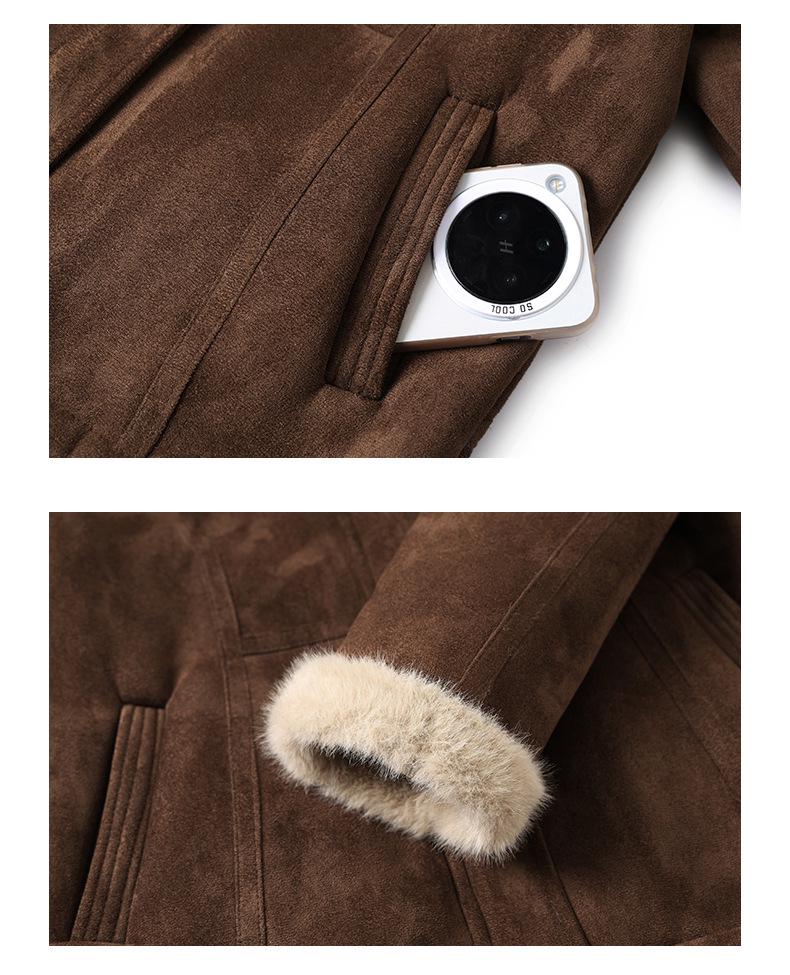 Mid-Aged Women's Winter Fashion Coat: Velvet-Enhanced, Thick Cotton Jacket with Fur and Leather Integration.