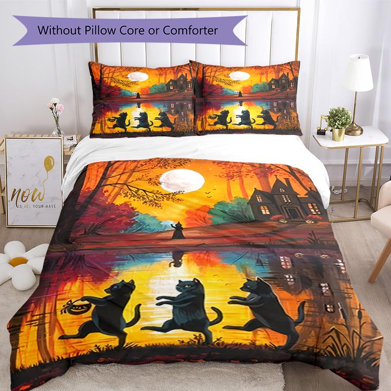 Halloween Bedding Set Breathable Duvet Cover with Pillowcases Decorative Bed Linen for Bedroom Home Decoration Birthday Gift