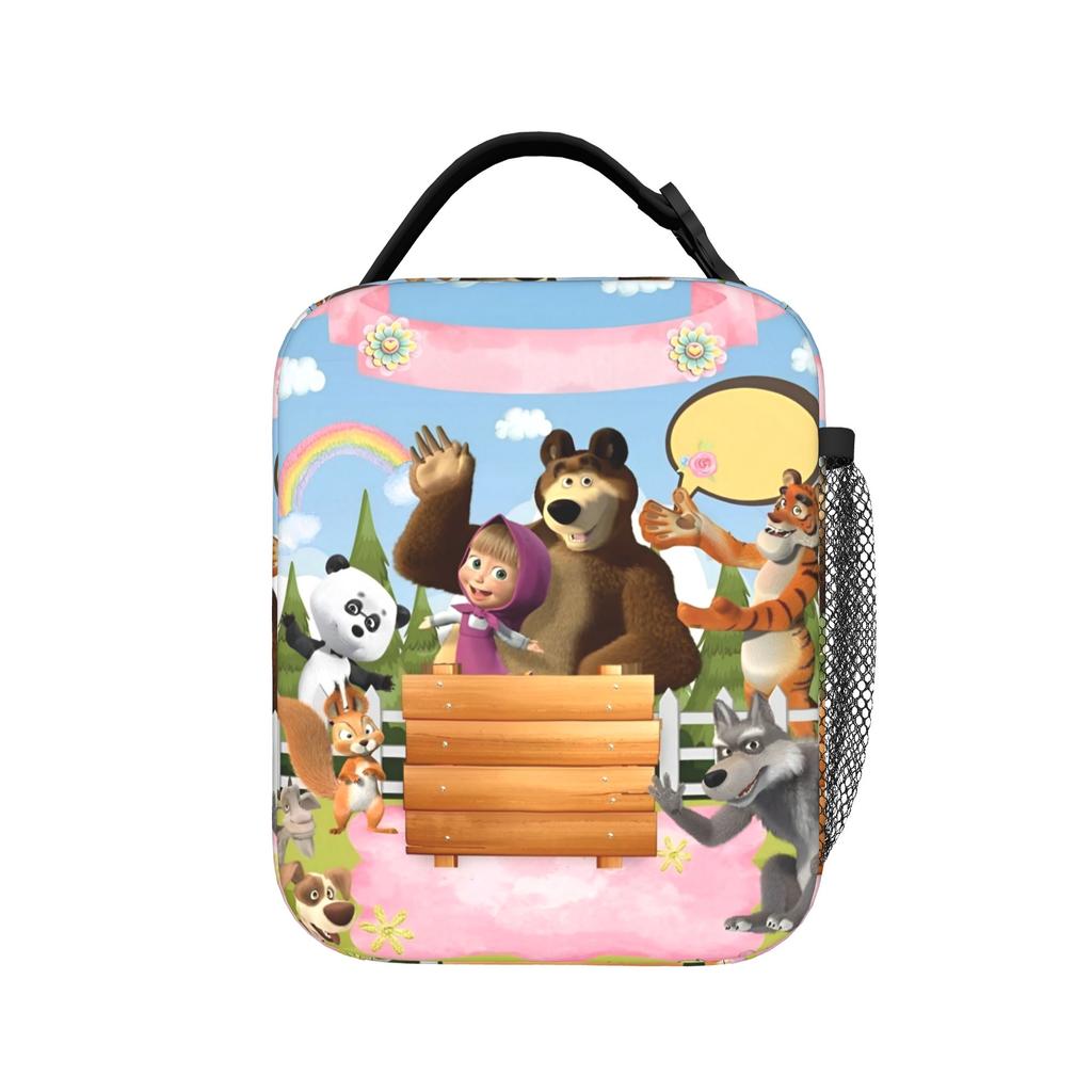 Charming Comic M-Masha Plus Bear Heat-keeping Meal Tote High Capacity Lunch Container Thermal Bag Tote Lunch Box Beach Open-air