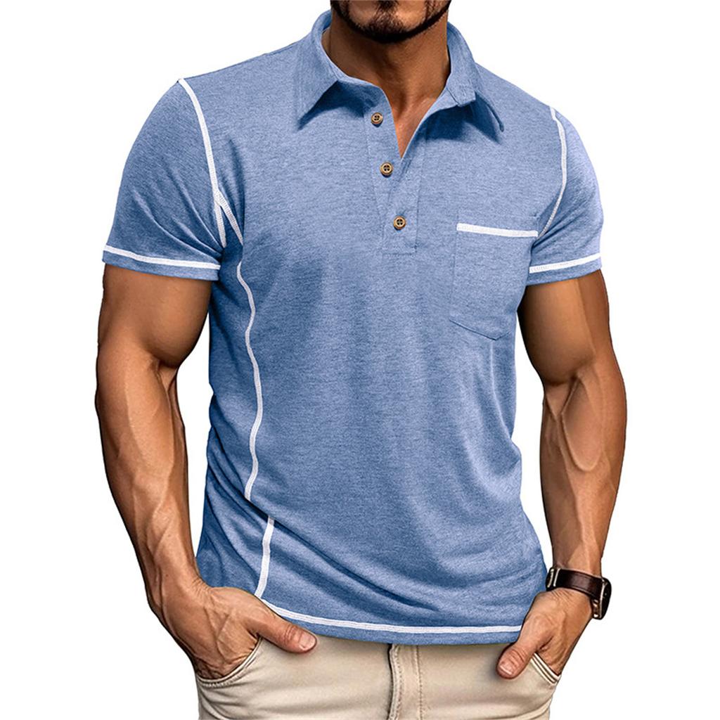 Men's short sleeve lapel solid color casual T-shirt