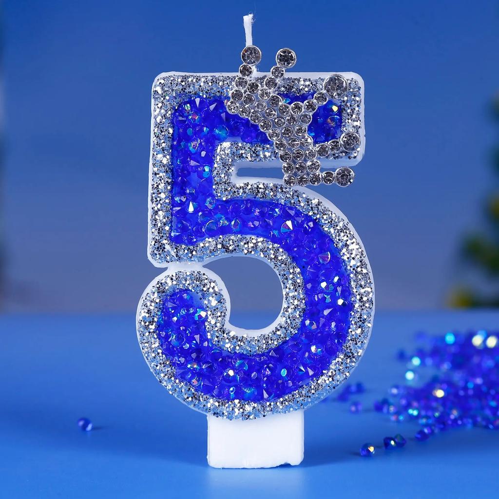 Number Birthday Candle Shiny Crown Digital Cake Topper Candle Kids Birthday Anniversary Party Decoration Supplies Birthday Favor