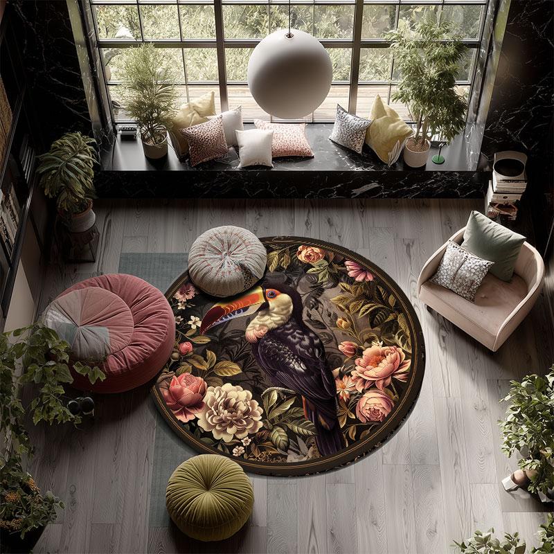 Sheepdogs & Birds Pattern Round rug,Carpet Rug for Living Room Bedroom Playroom ,Non-slip Floor Mat,Holiday Gifts and Birthday Gifts.
