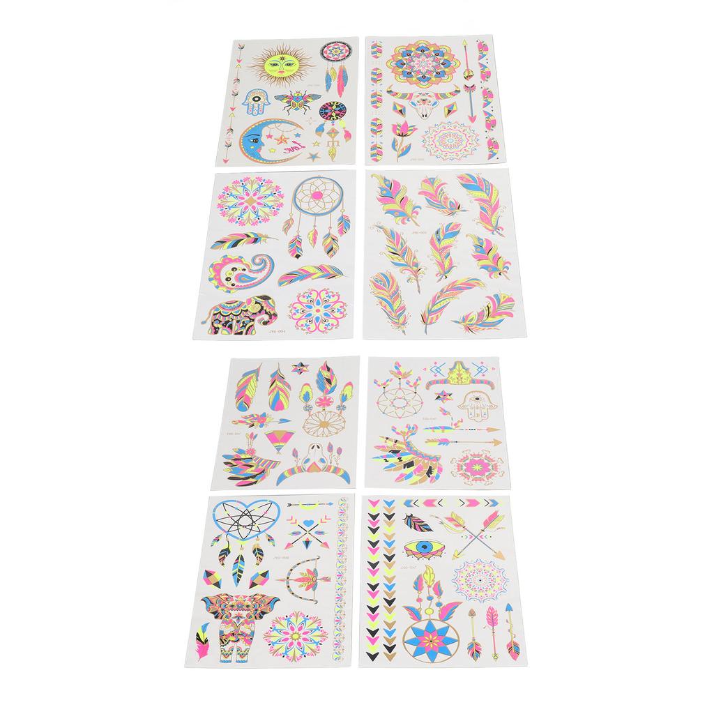 8 Pcs Neon Tattoo Stickers Fluorescent Bronzing Waterproof Glow Neon Party Body Face Skin Temporary