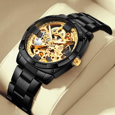 Mechanische Herrenuhr Edelstahl Automatische Skelettuhr Wasserdichte Uhren für Herren Geschenke