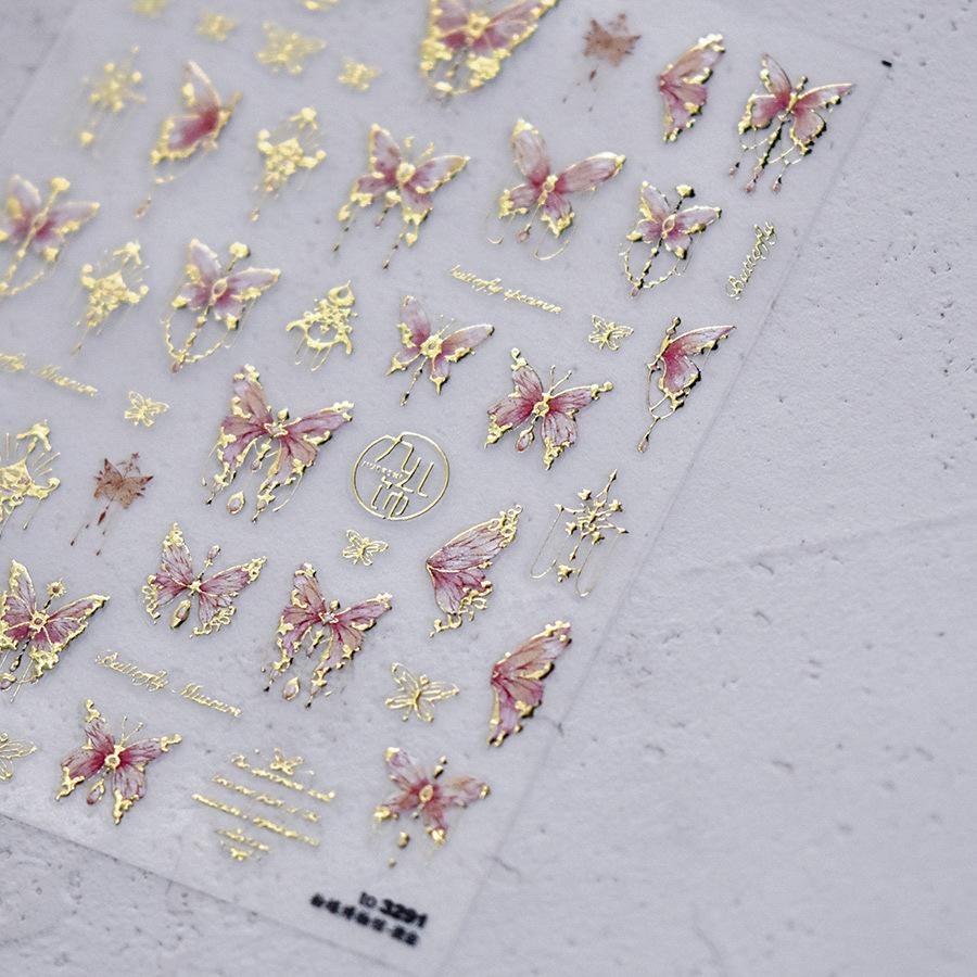 Exquisite Butterfly Border Photo Frame Nails Sticker Luxury Bronzing Flower Star Moon Gold Silver Nails Art Stickers DIY