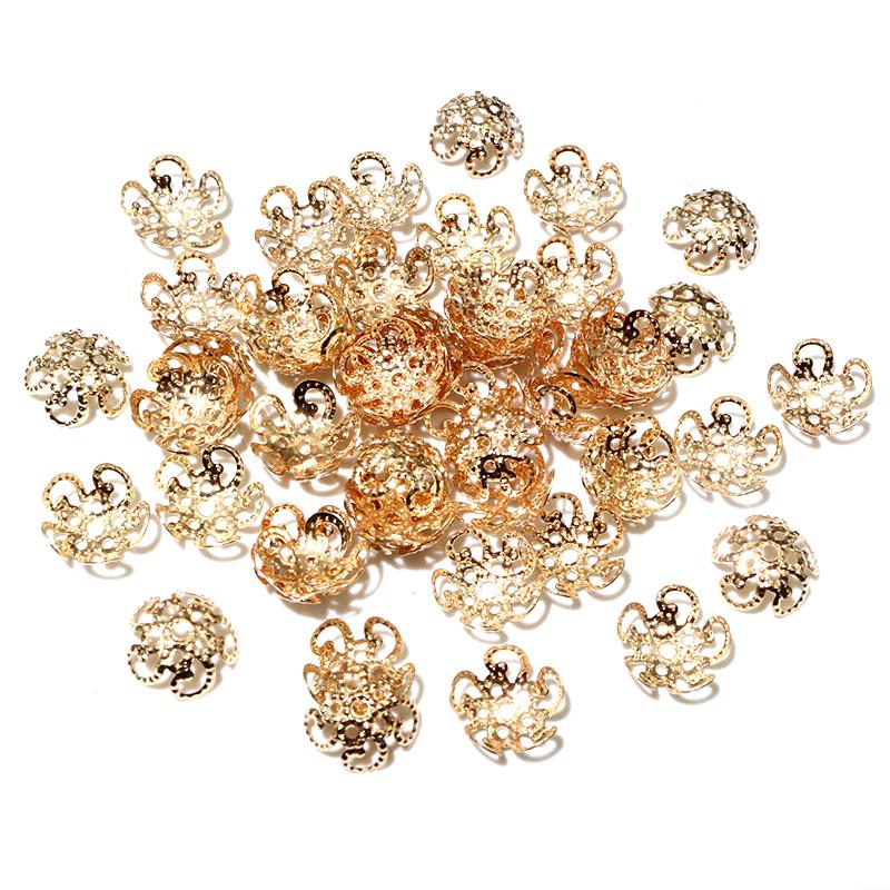200pcs Gold Colors Metal Flower Spacer Beads Caps 8/9mm For Diy Beaded Bracelets Necklace Jewelry Making Accessories Findings